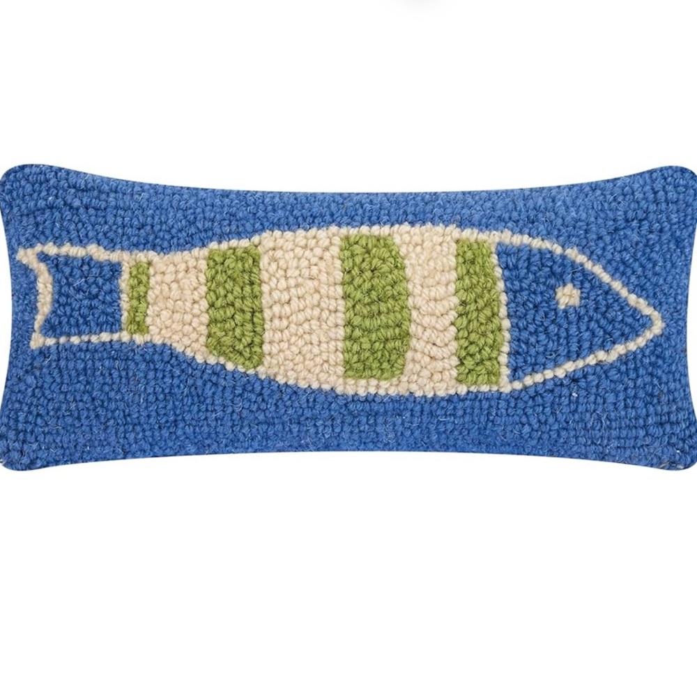 NWT - Peking Handicraft - Blue Green Picket Fish Decorative Hook Throw Pillow